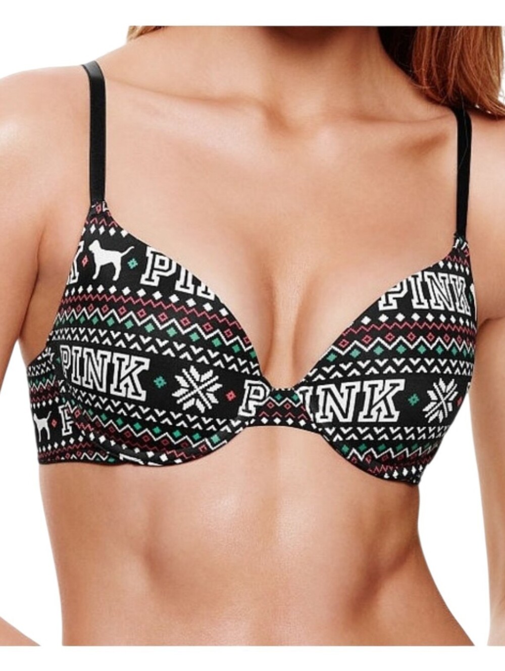 Victoria's Secret PINK Wear Everywhere Push-Up Bra Holiday Fair Isle 36C